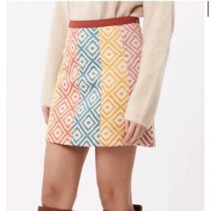 NWT FRNCH Paris Skirt Mini Salome Multi Colored Size Small Embroidered Boho Fall